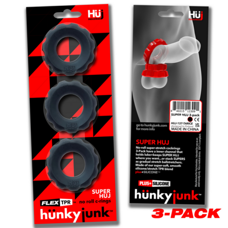 Super Huj - 3-pack Stretchy Cockrings - Tar Ice
