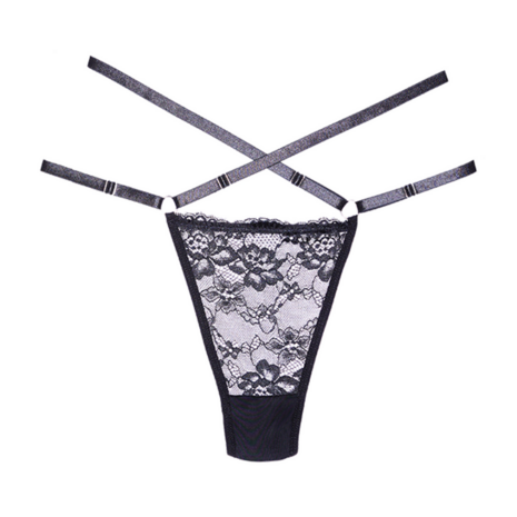 Cherished - Lace and Mesh Thong - OS - Black